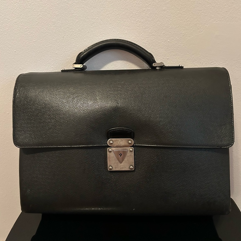 Louis Vuitton Taiga Leather Briefcase with Silver Clasp